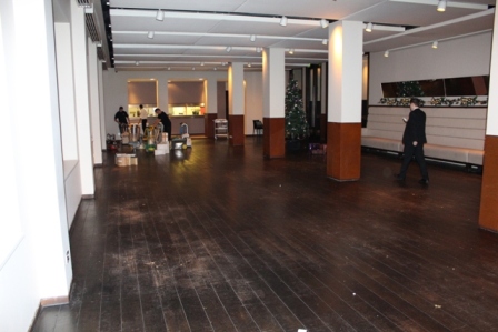 park plaza hotel restaurant floor sanding before renovation